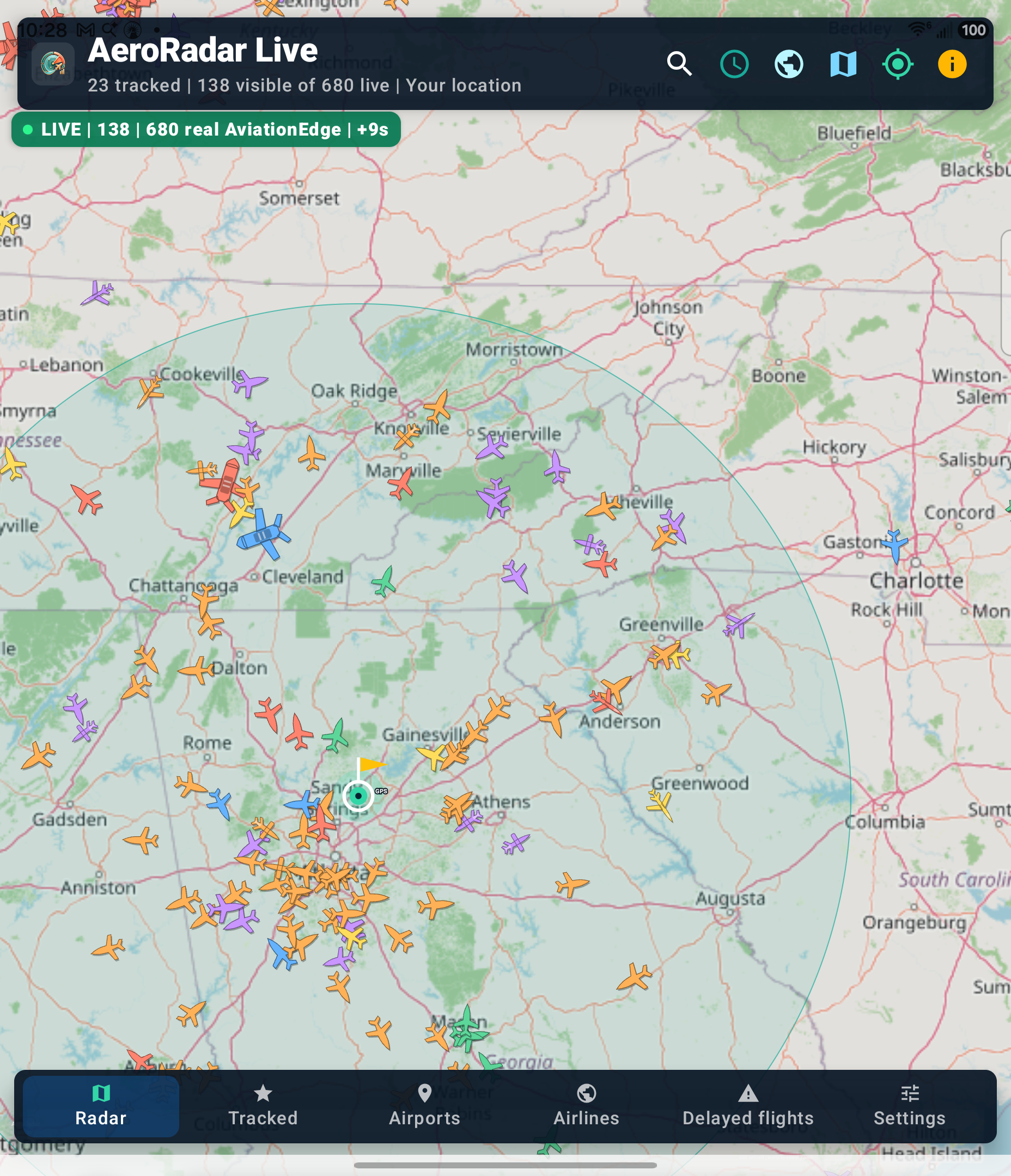 AeroRadar live weather tiles screen