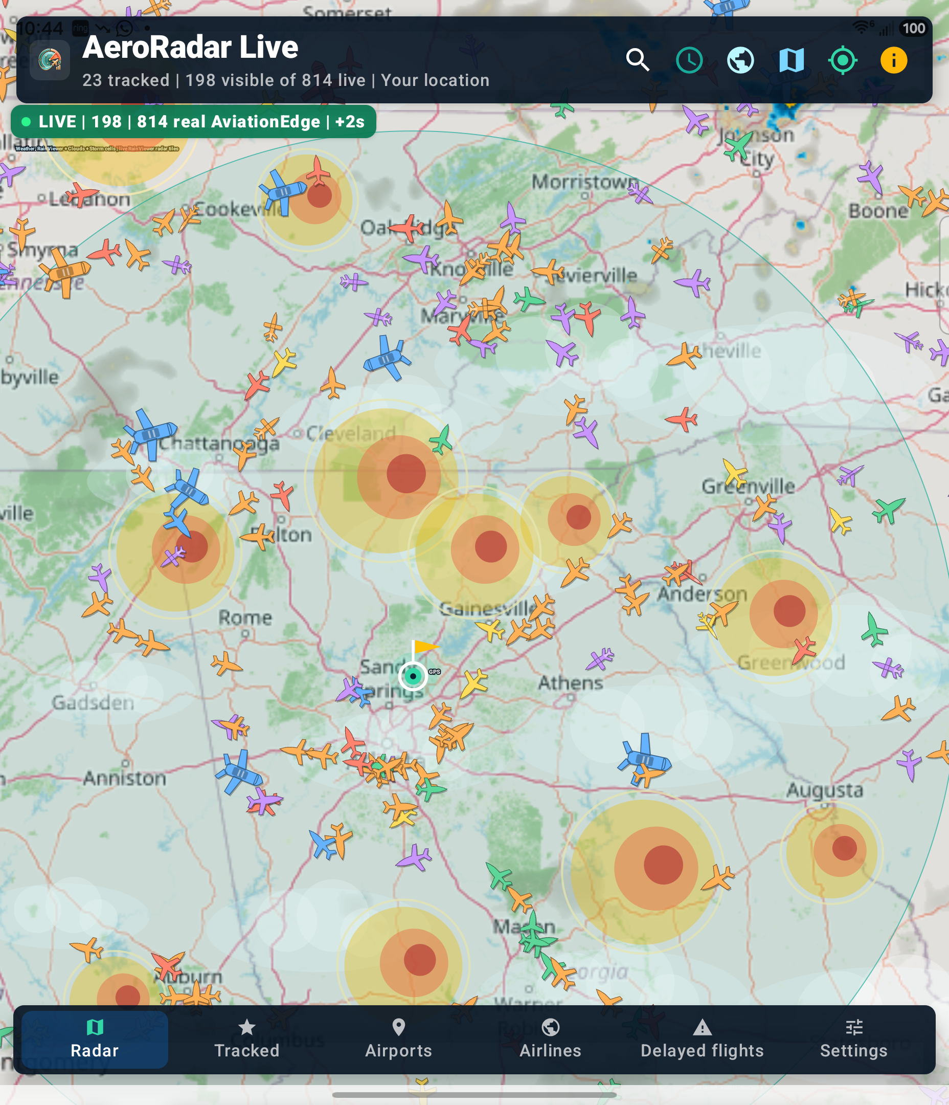 AeroRadar weather settings screen