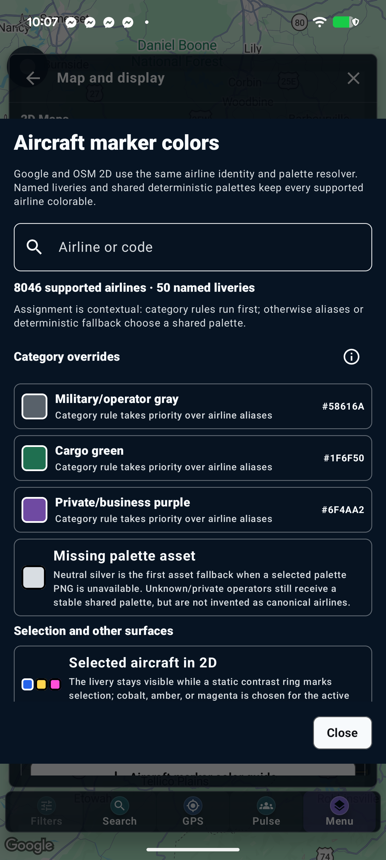 Aircraft marker color guide with airline palettes