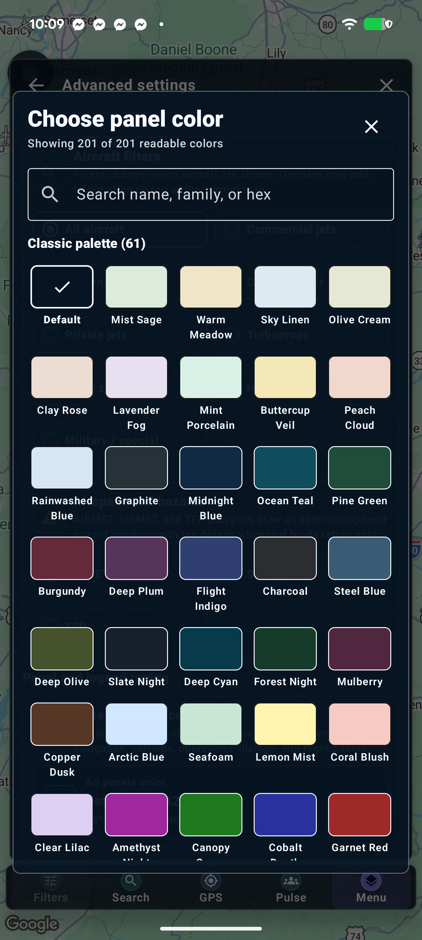 Panel appearance colors, text and opacity controls