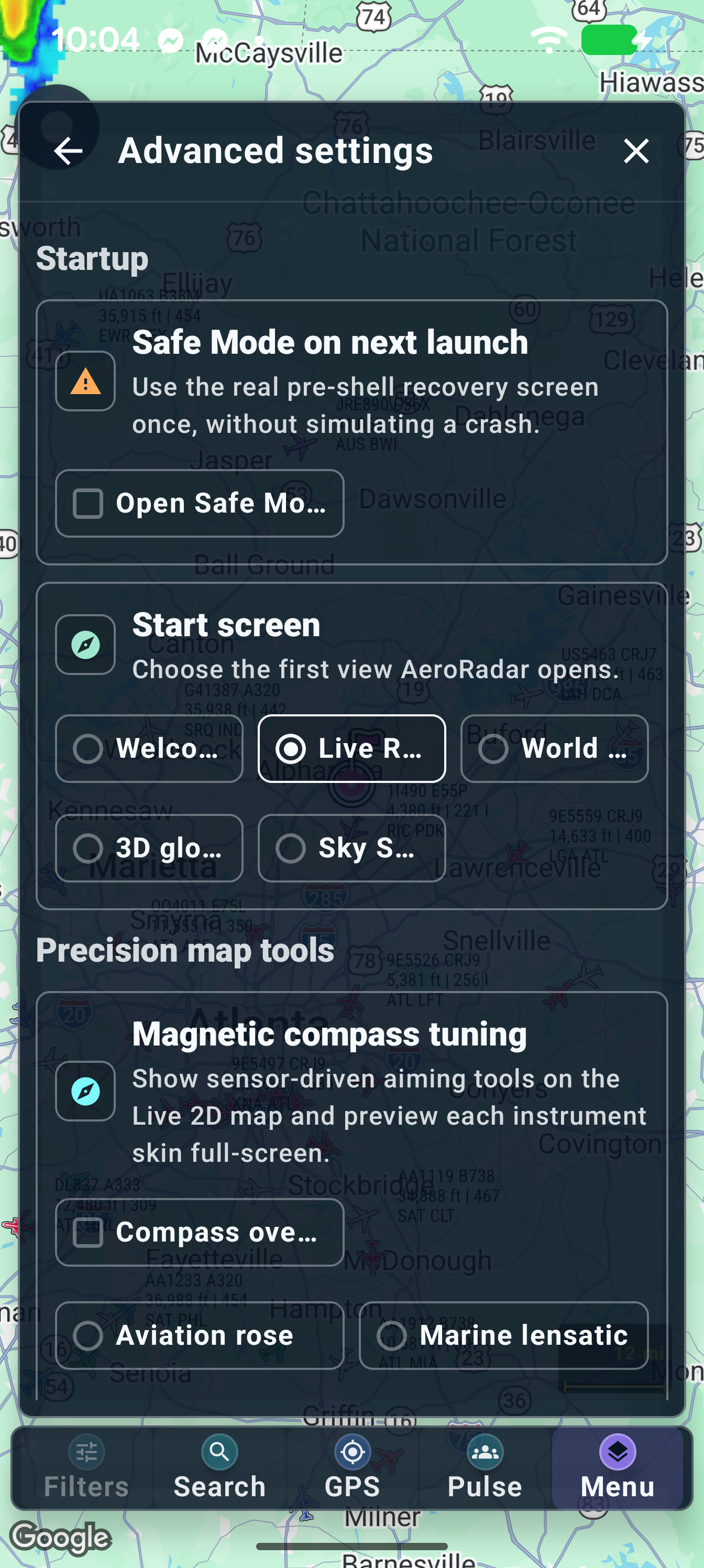 Advanced settings: startup, Safe Mode and compass tools