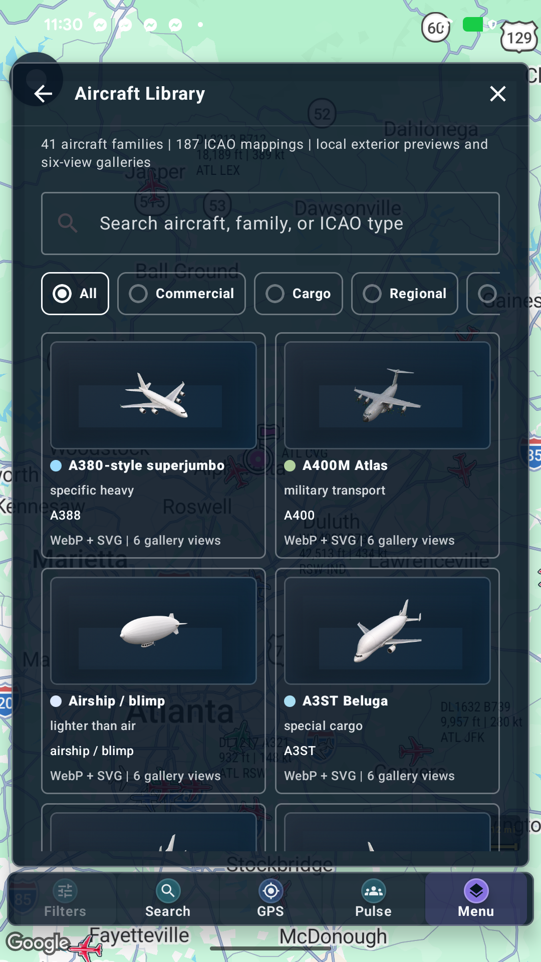 Aircraft reference gallery with exterior views