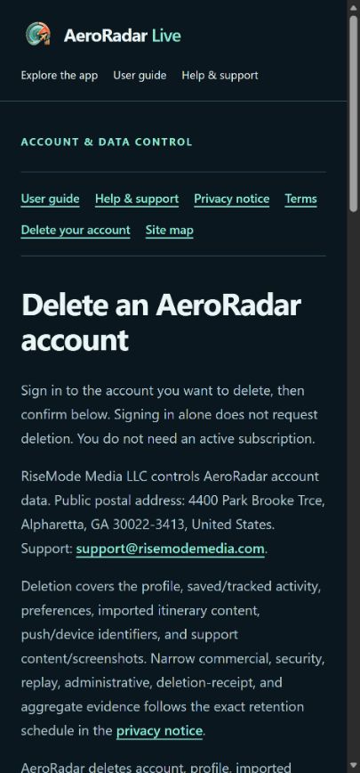 The official web account-deletion page. Read the scope and subscription-renewal warning before signing in.