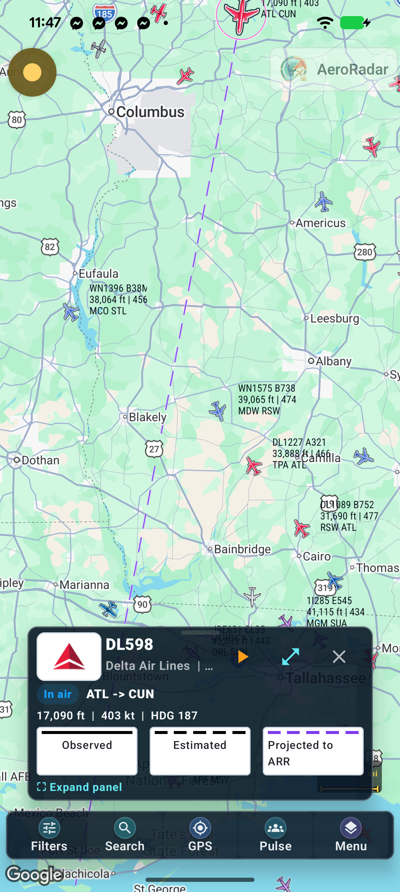 Compact flight card: quick actions and path legend.
