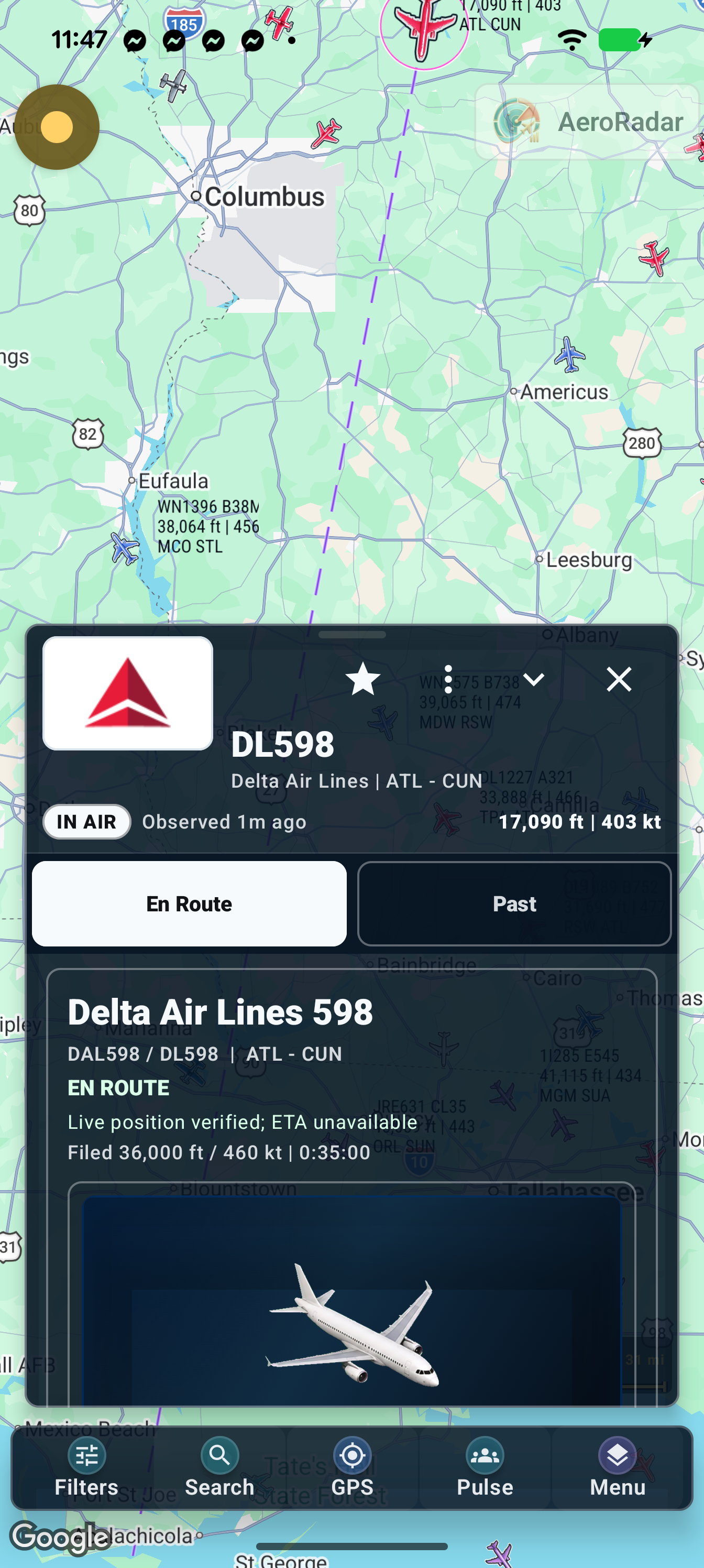 Full flight card: expanded aircraft and flight information.