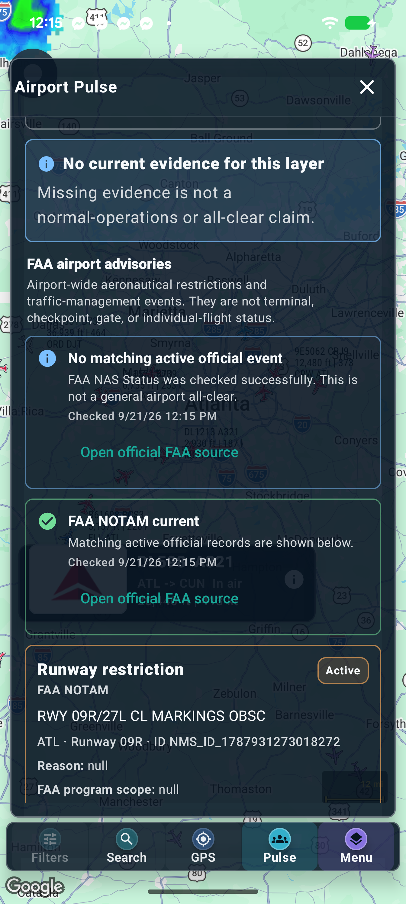 Airport Pulse advisory and condition context; check the observation time and original source before interpreting impact.