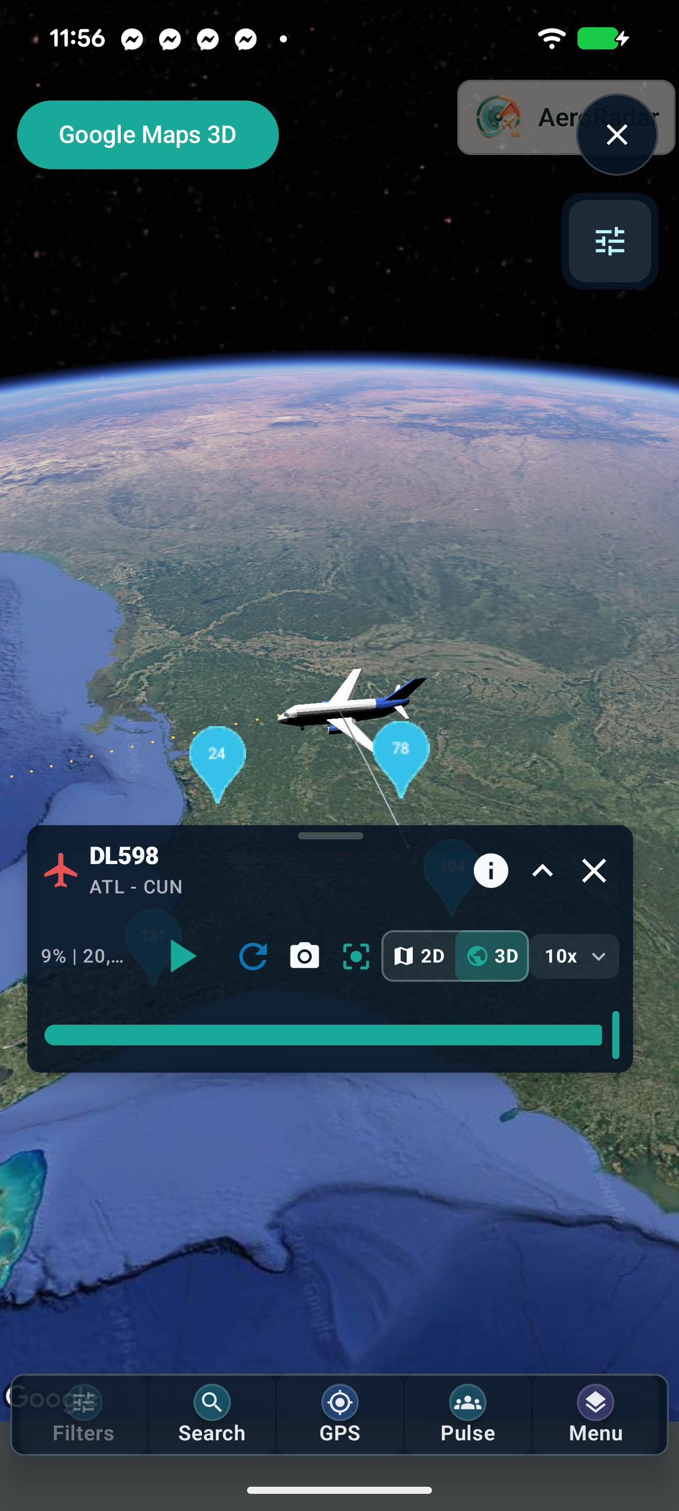 Side camera provides a different view of the selected aircraft and its altitude.